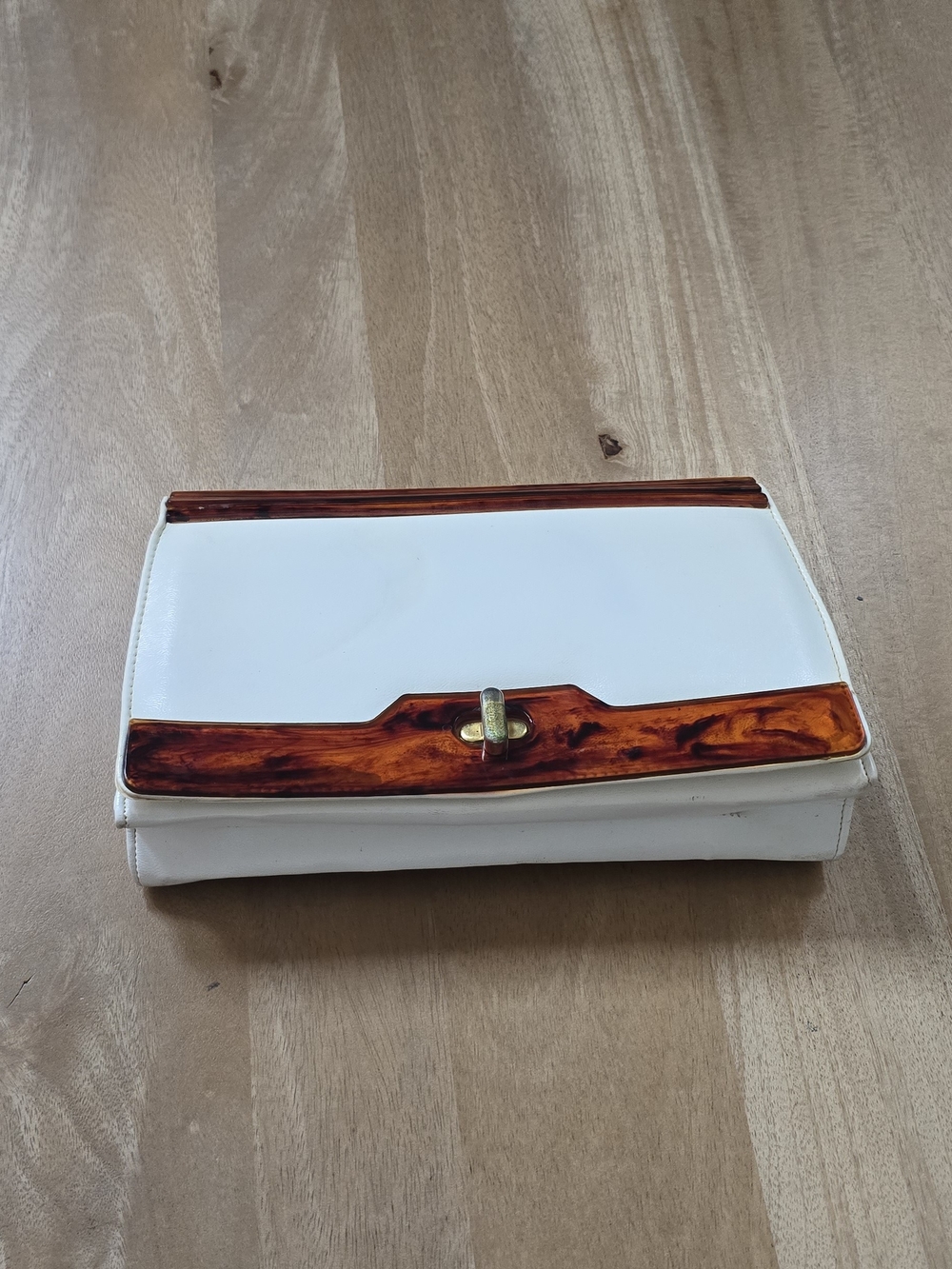 Vintage 60s 70s White Clutch Faux Tortoiseshell Lucite Mod Turnlock Evening Bag